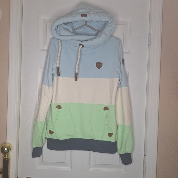 Wanakome Colorblock Hoodie Sweater Sweatshirt in Pale Sky Oatmeal Neo Size Small - Picture 2 of 7